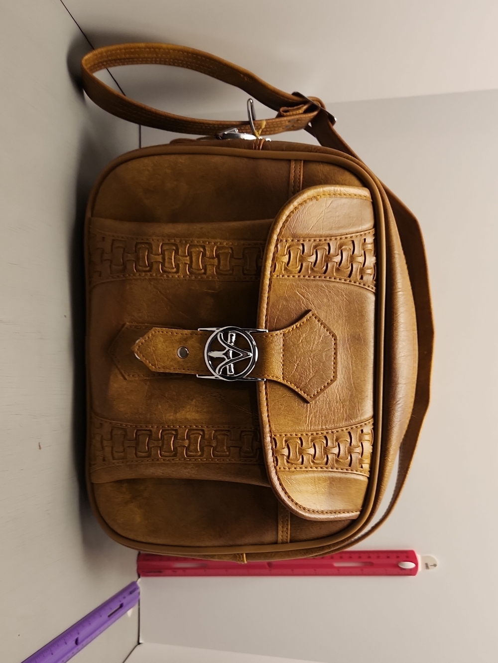 Like New VINTAGE 1978 American Tourister Brown Woven-Accent Messenger Bag